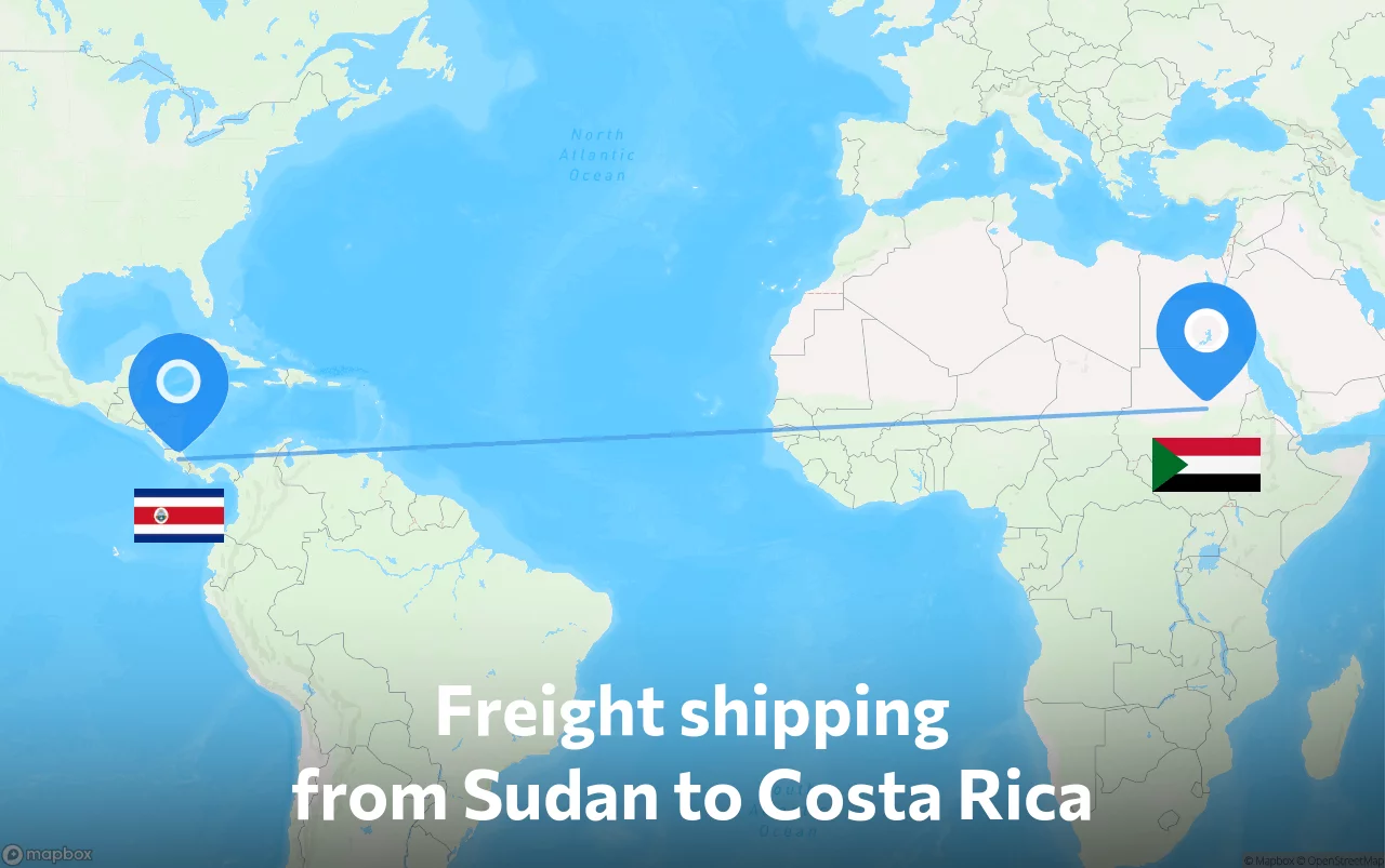 Shipping route from Sudan to Costa Rica