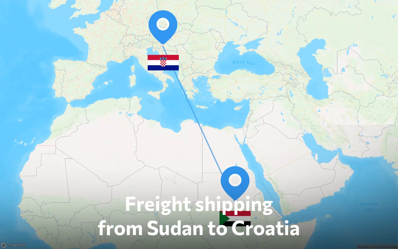 Shipping route from Sudan to Croatia