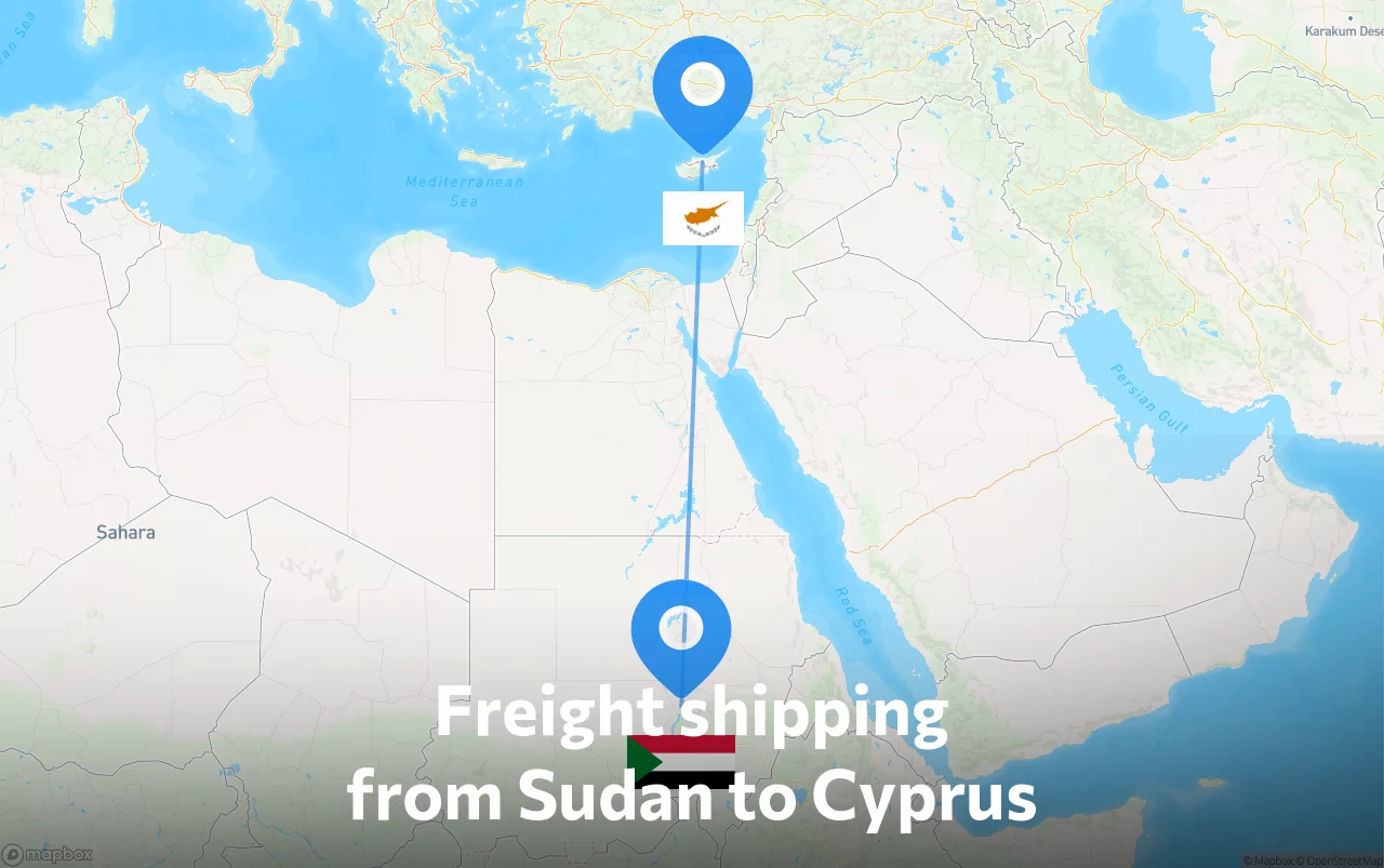 Shipping route from Sudan to Cyprus