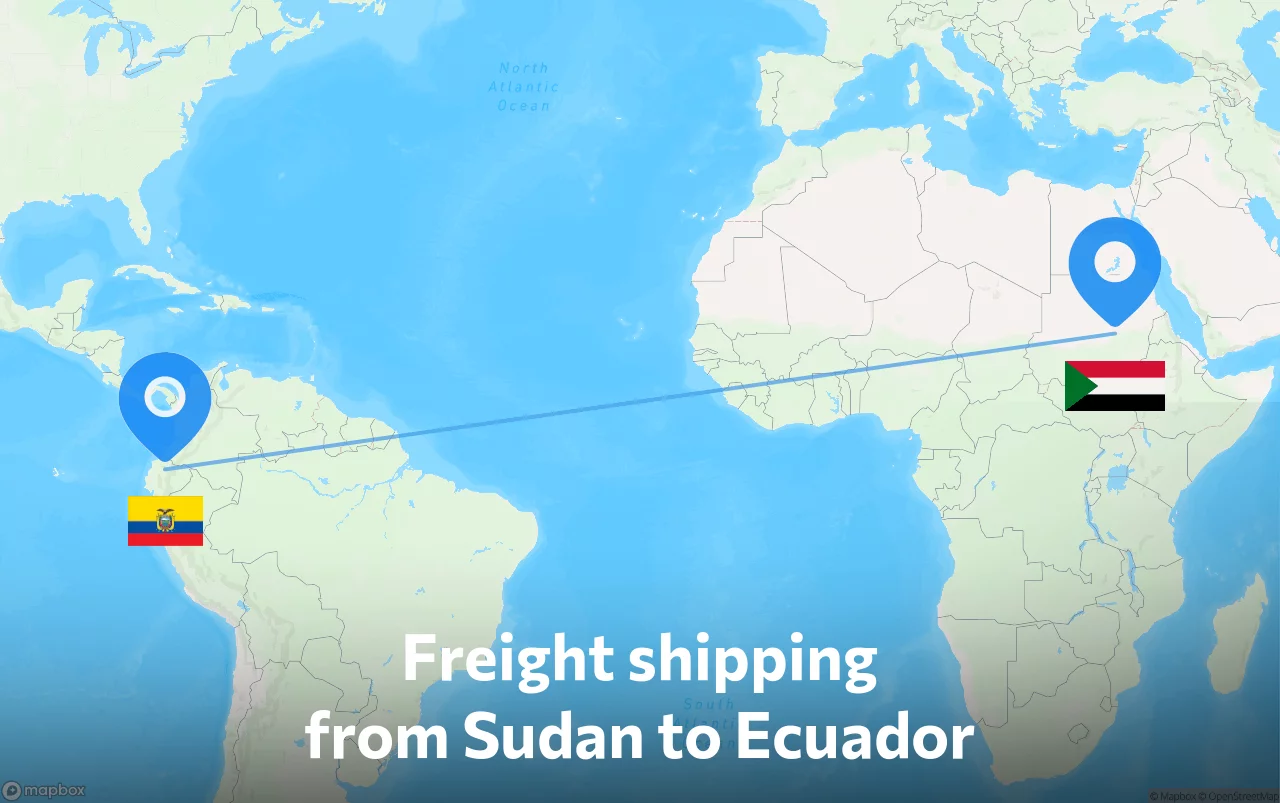 Shipping route from Sudan to Ecuador