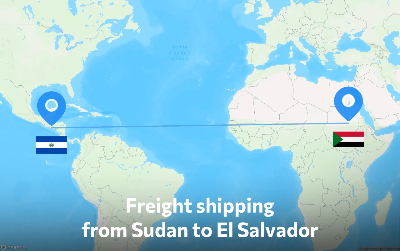 Shipping route from Sudan to El Salvador