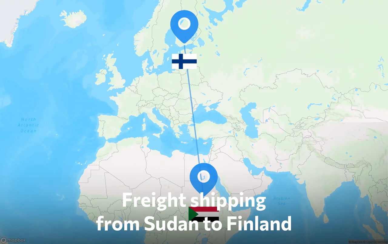 Shipping route from Sudan to Finland