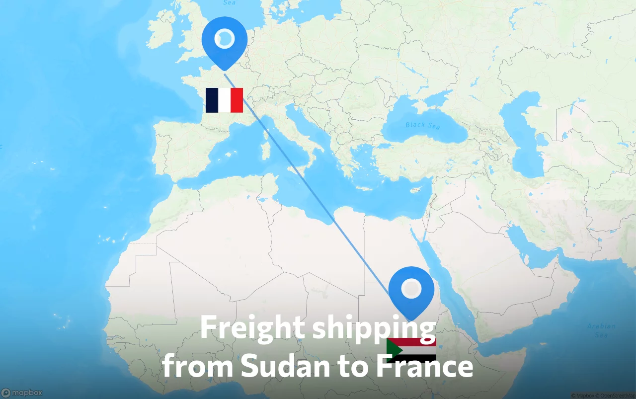Shipping route from Sudan to France