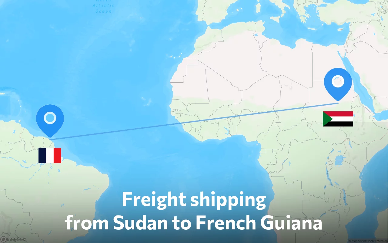 Shipping route from Sudan to French Guiana