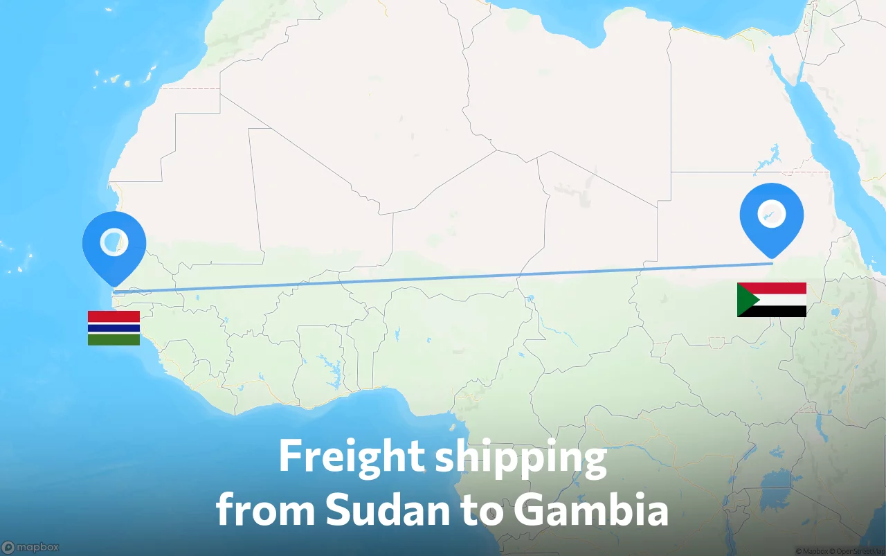 Shipping route from Sudan to Gambia