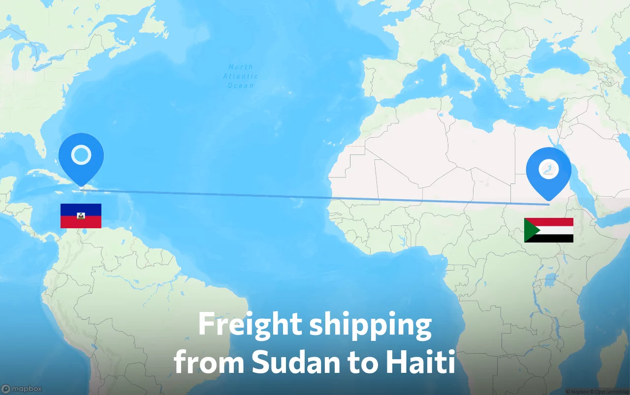 Shipping route from Sudan to Haiti