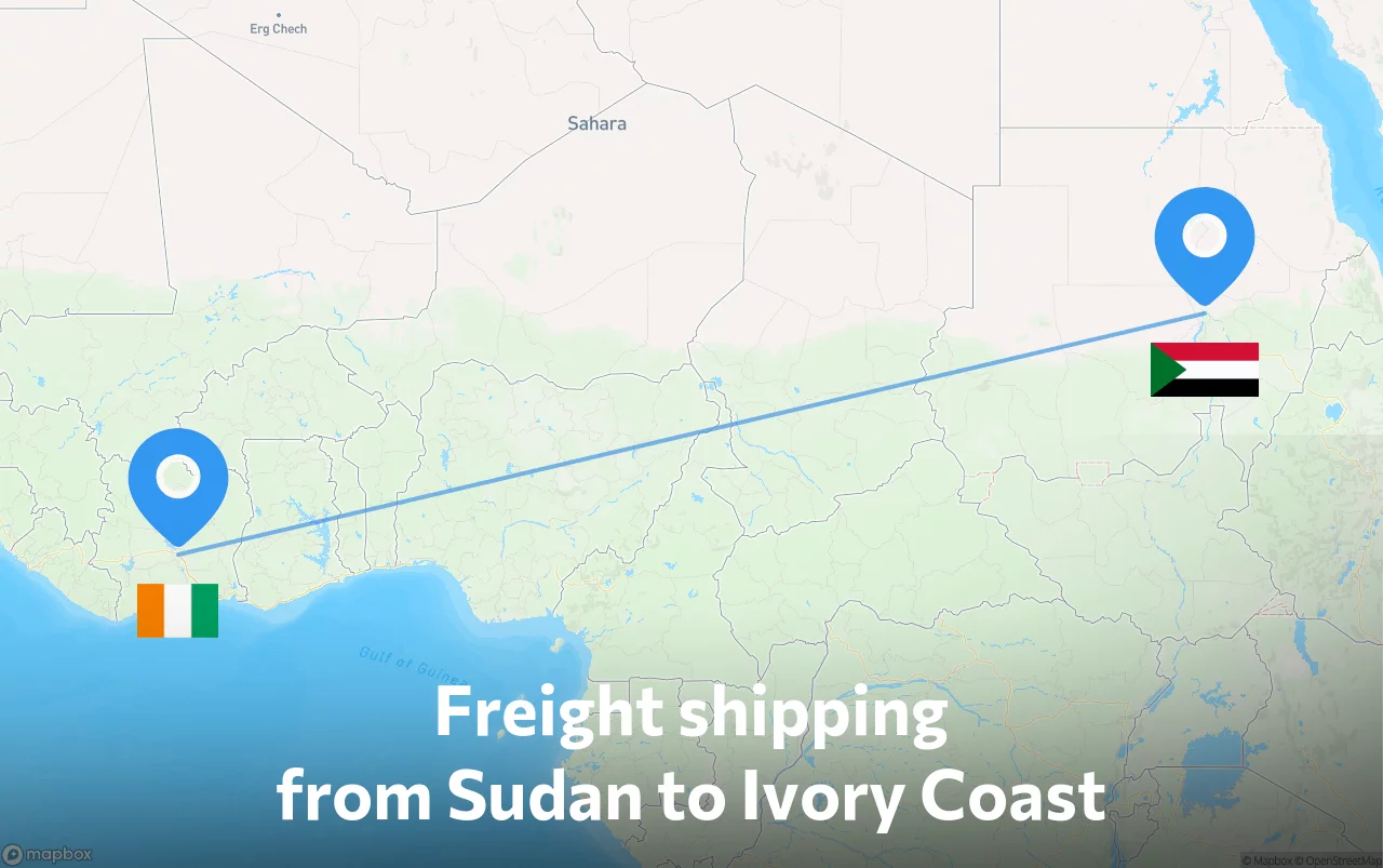 Shipping route from Sudan to Ivory Coast