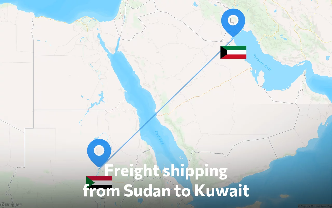 Shipping route from Sudan to Kuwait