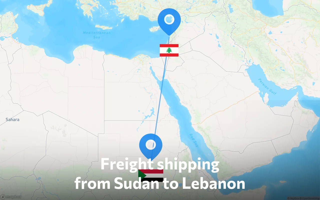 Shipping route from Sudan to Lebanon