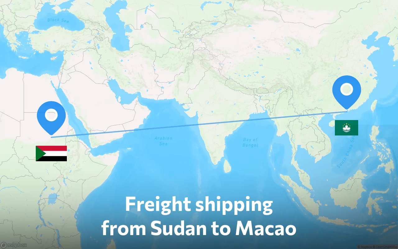Shipping route from Sudan to Macao