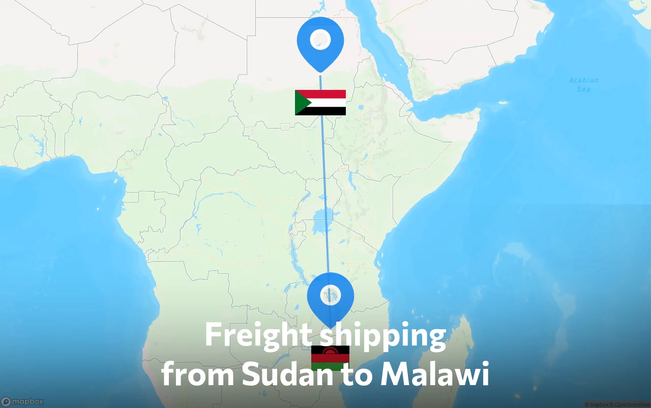 Shipping route from Sudan to Malawi