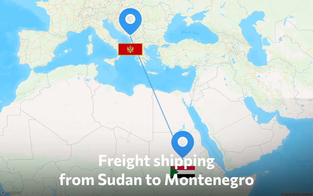Shipping route from Sudan to Montenegro