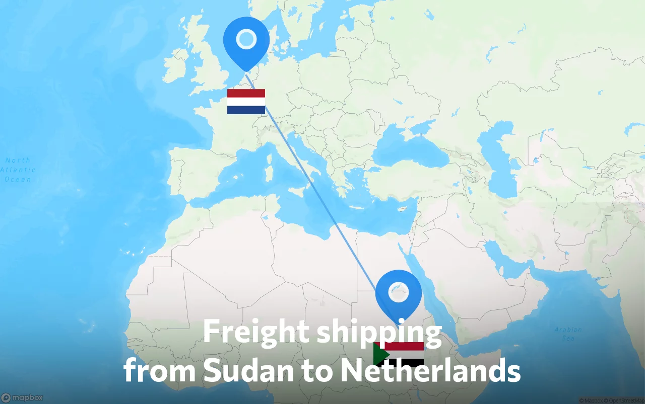 Shipping route from Sudan to Netherlands
