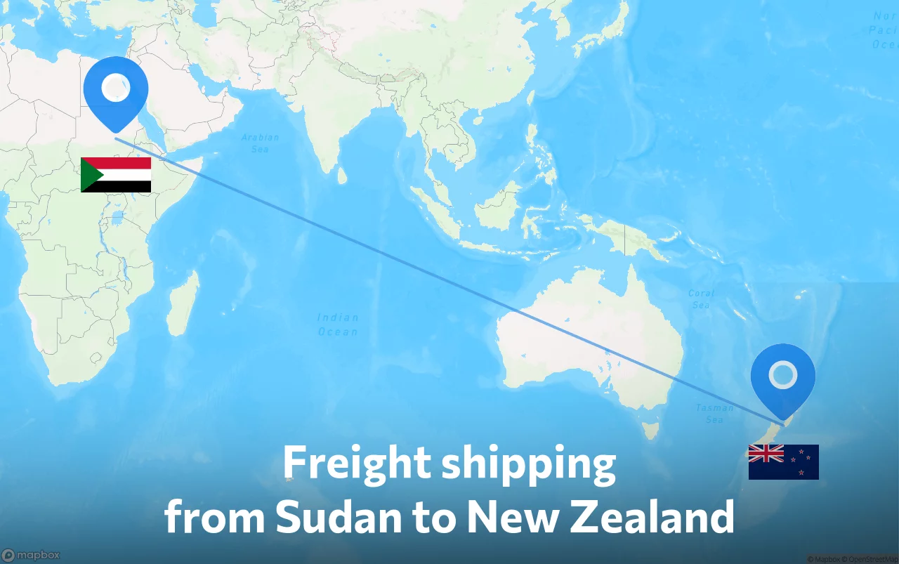 Shipping route from Sudan to New Zealand