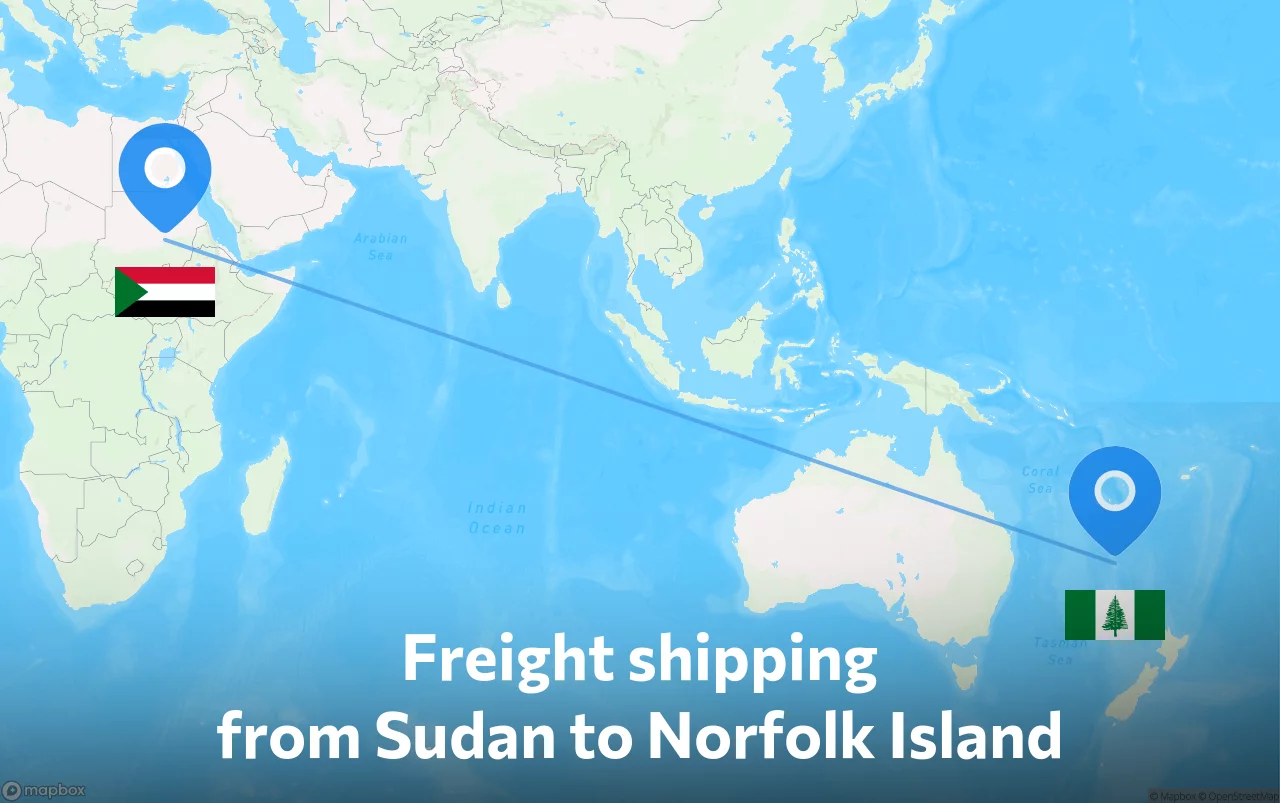 Shipping route from Sudan to Norfolk Island
