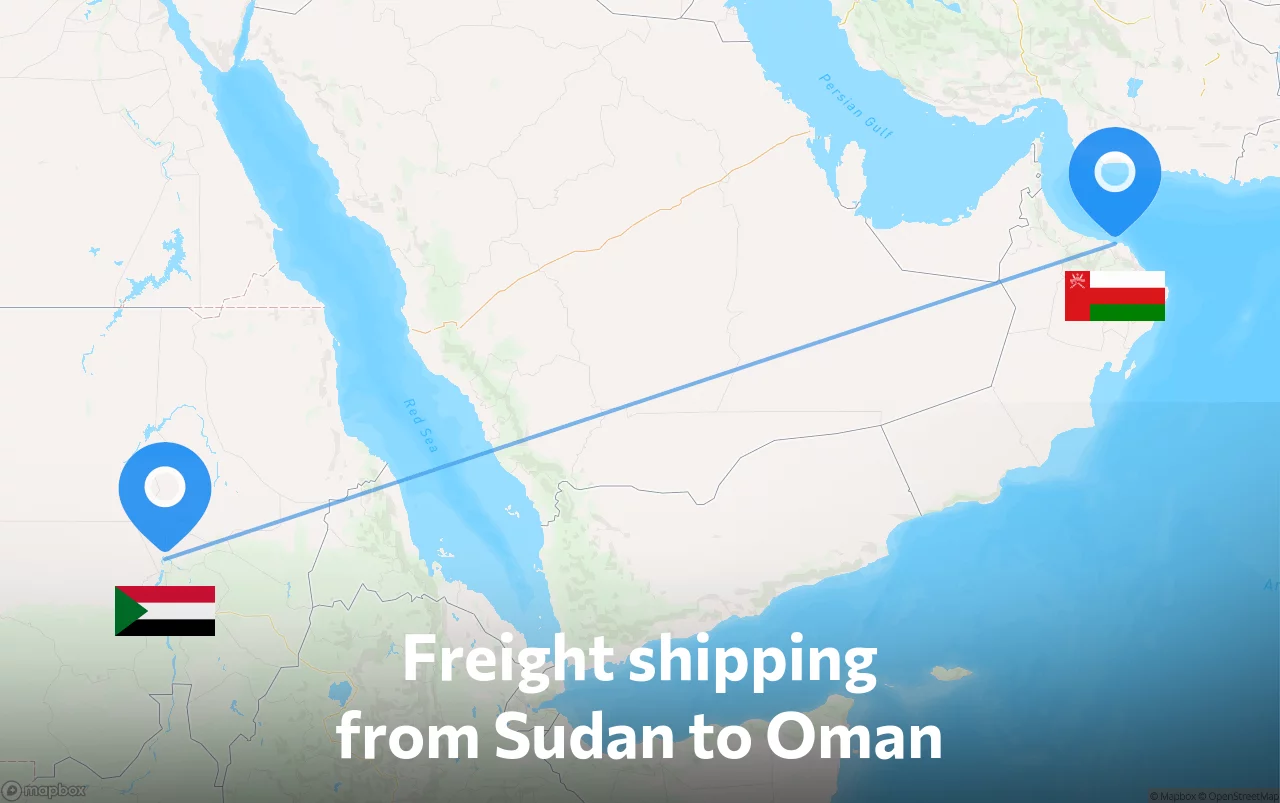 Shipping route from Sudan to Oman