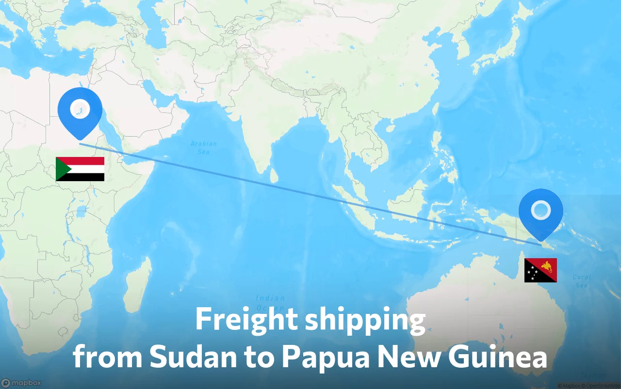 Shipping route from Sudan to Papua New Guinea