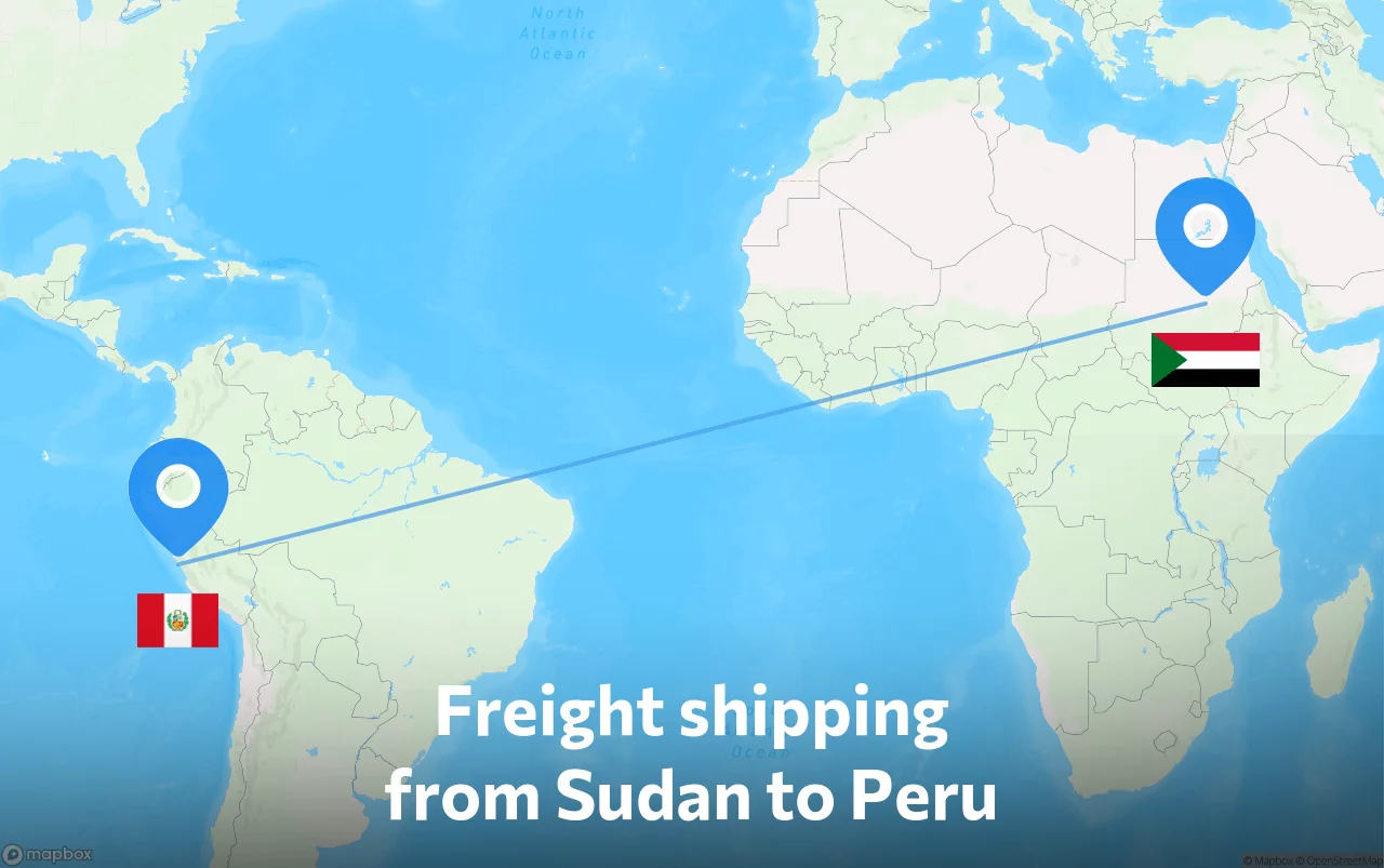 Shipping route from Sudan to Peru