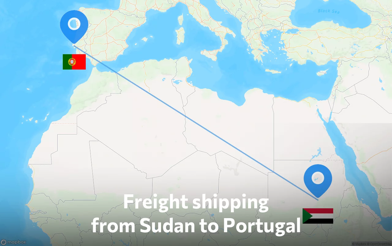 Shipping route from Sudan to Portugal
