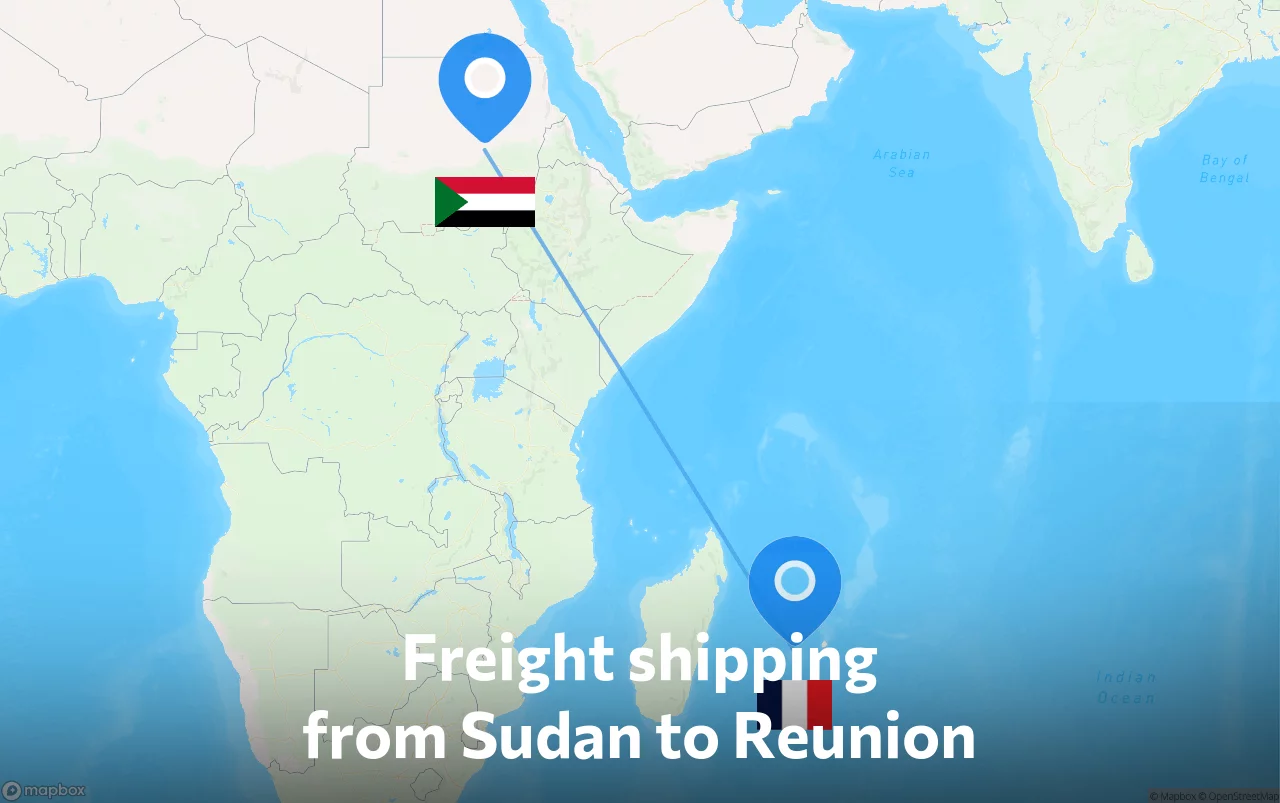 Shipping route from Sudan to Reunion
