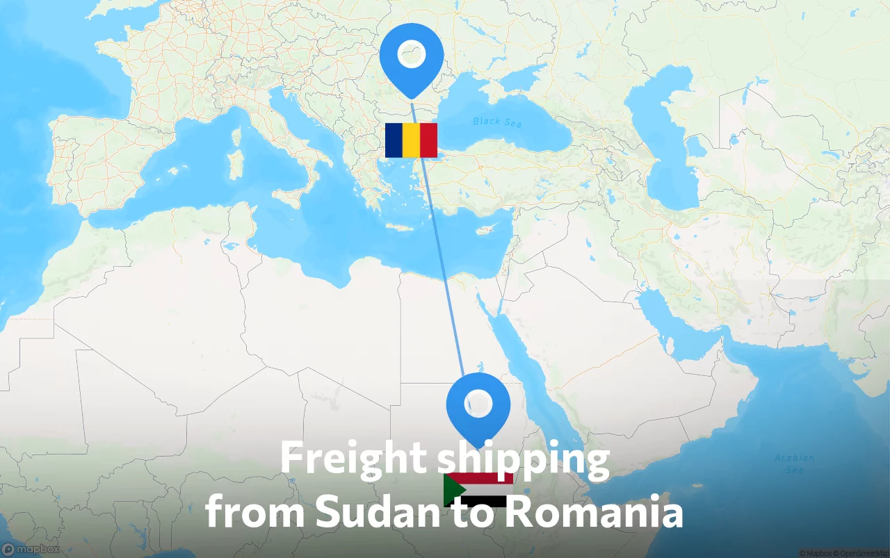 Shipping route from Sudan to Romania