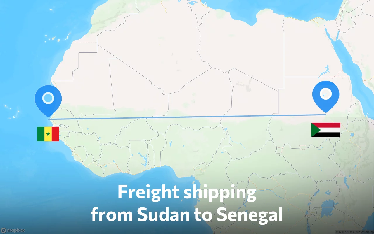 Shipping route from Sudan to Senegal