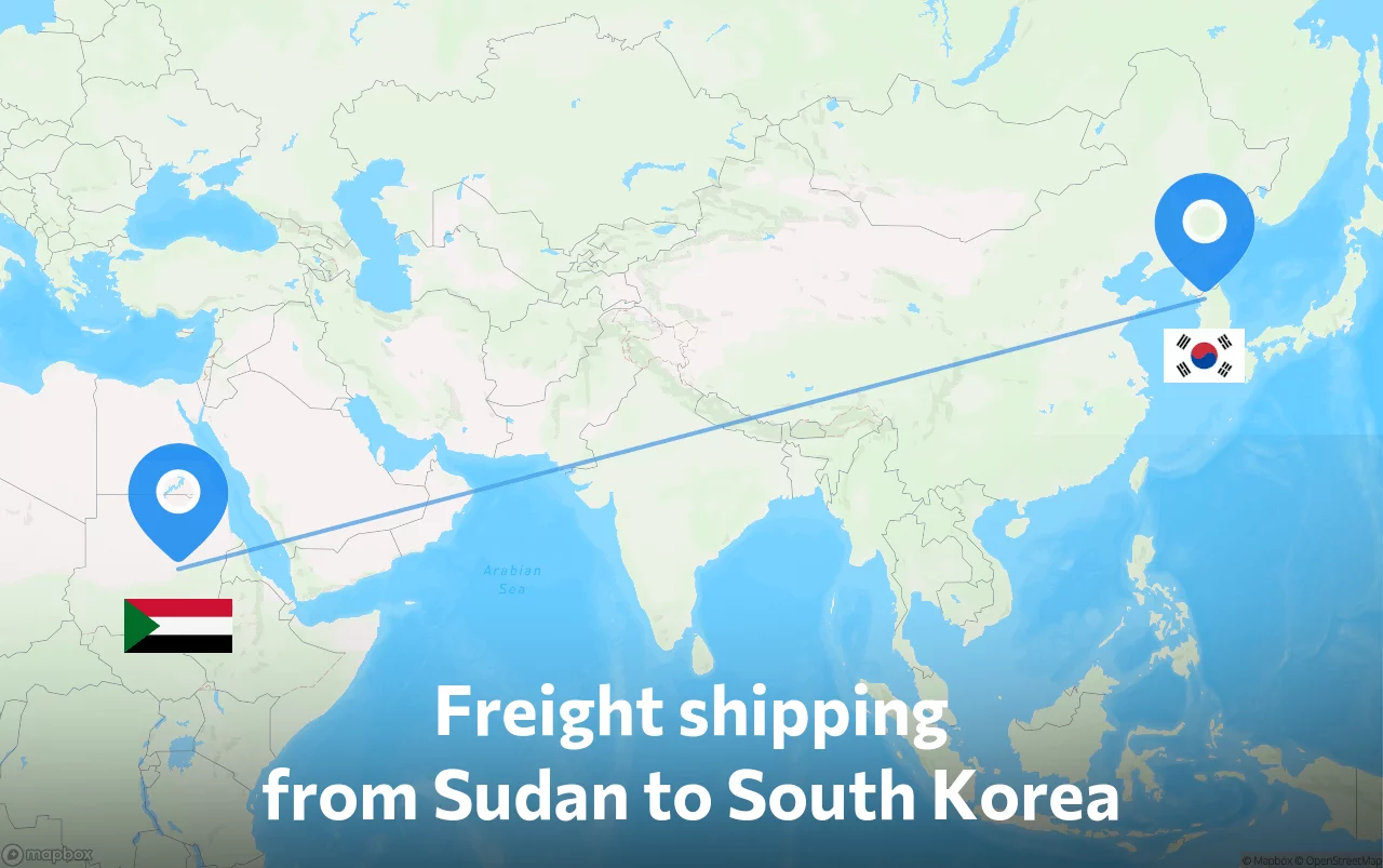 Shipping route from Sudan to South Korea