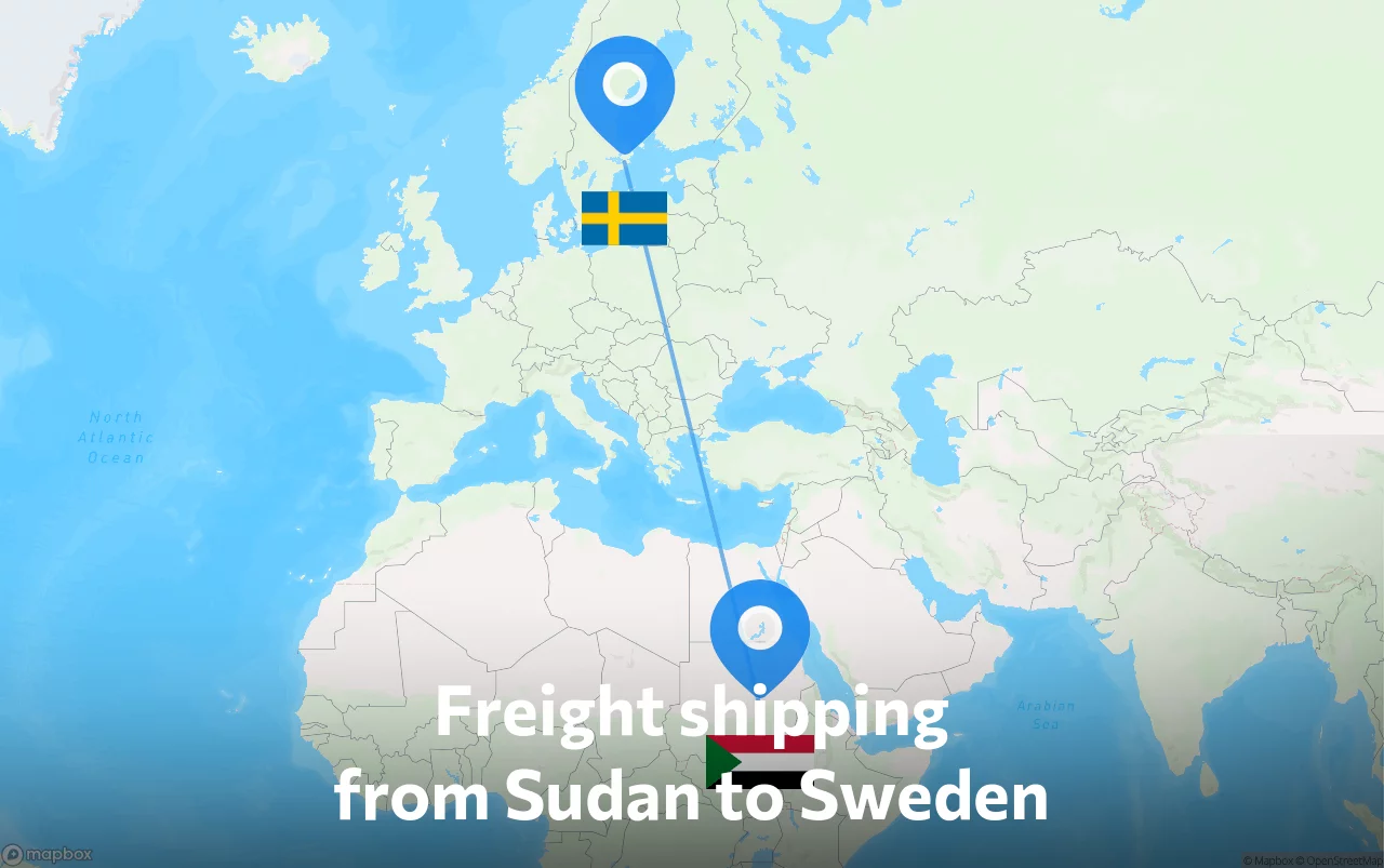 Shipping route from Sudan to Sweden