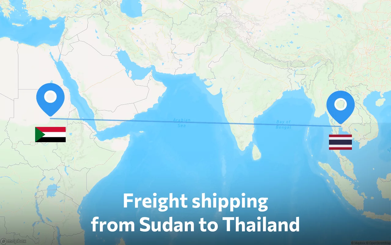 Shipping route from Sudan to Thailand