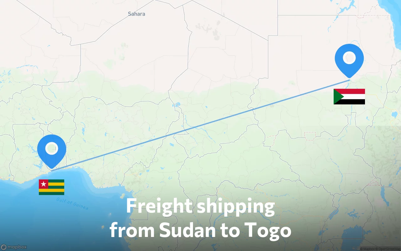 Shipping route from Sudan to Togo
