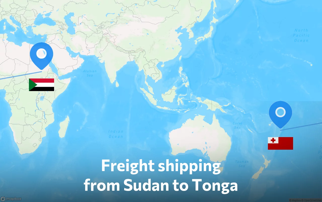 Shipping route from Sudan to Tonga