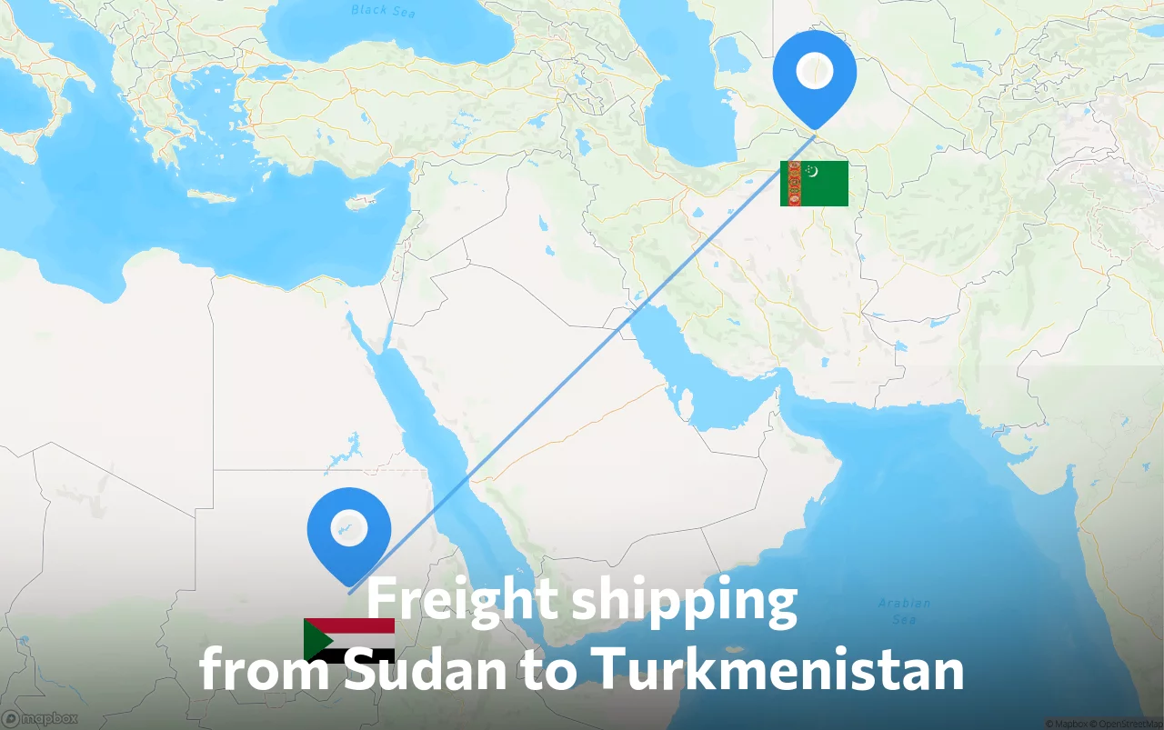 Shipping route from Sudan to Turkmenistan