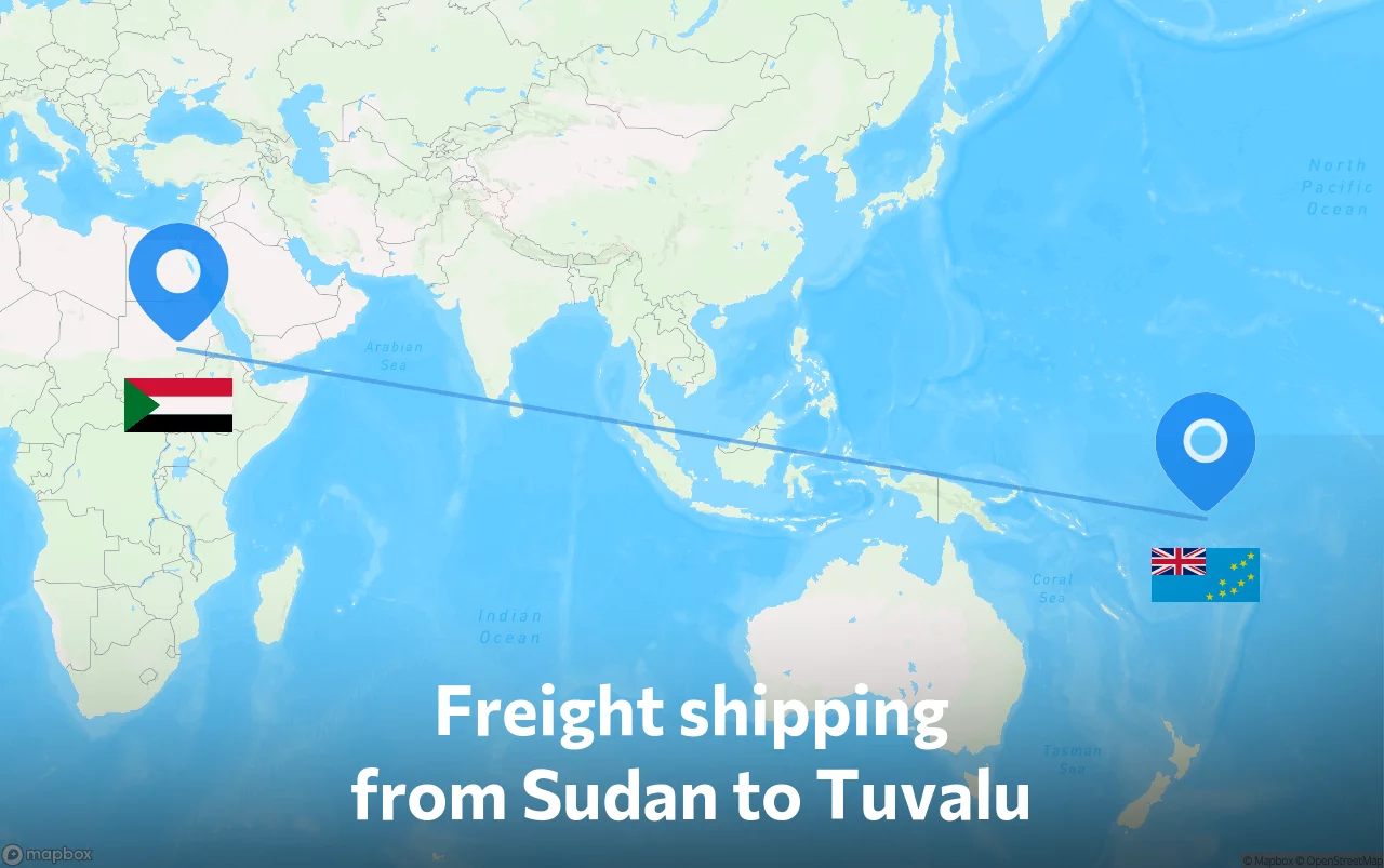 Shipping route from Sudan to Tuvalu