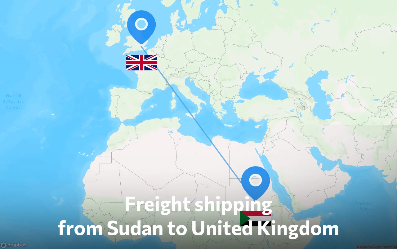 Shipping route from Sudan to United Kingdom