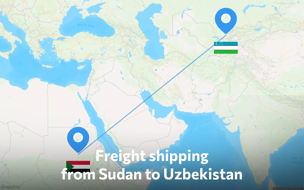 Shipping route from Sudan to Uzbekistan