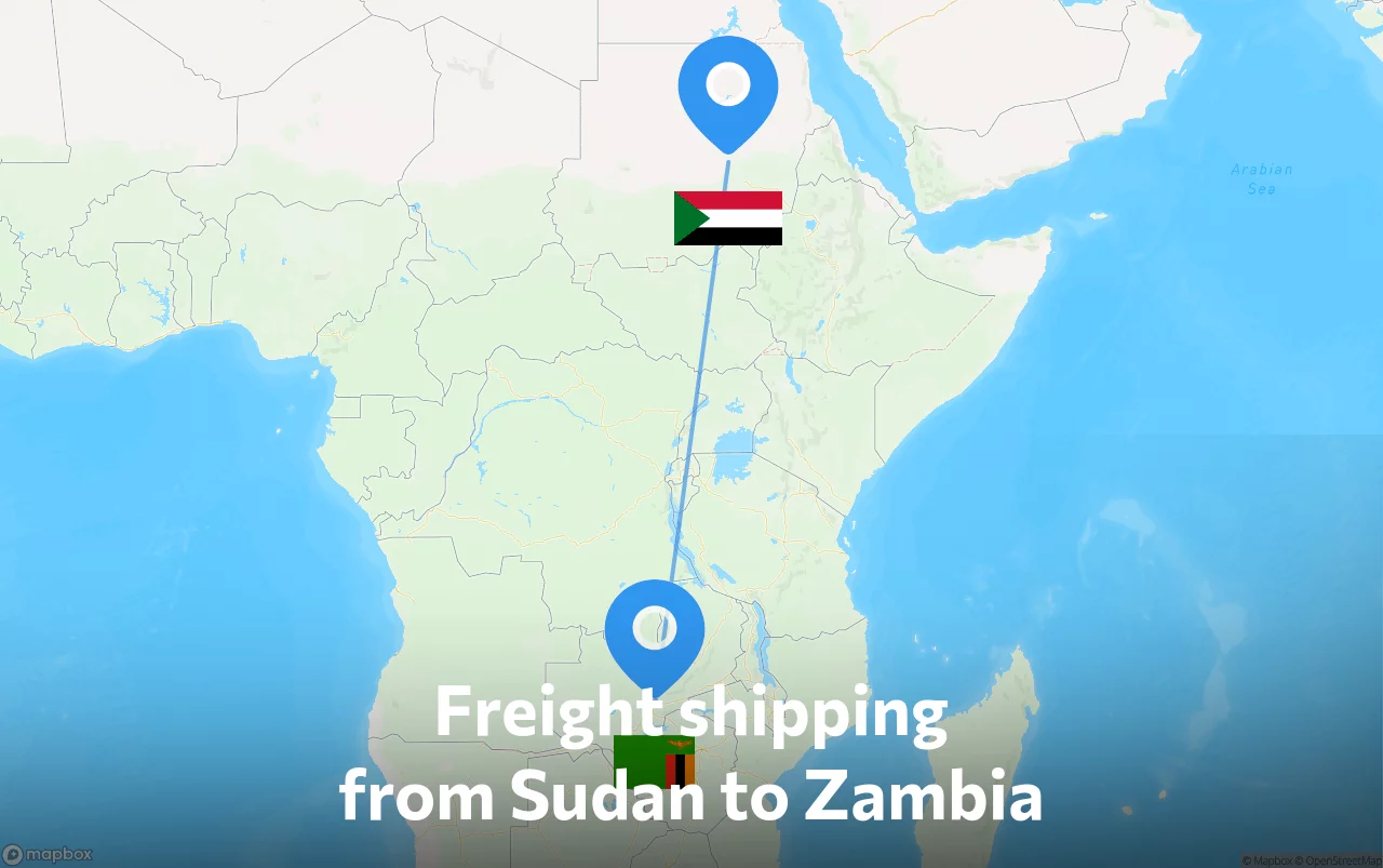 Shipping route from Sudan to Zambia