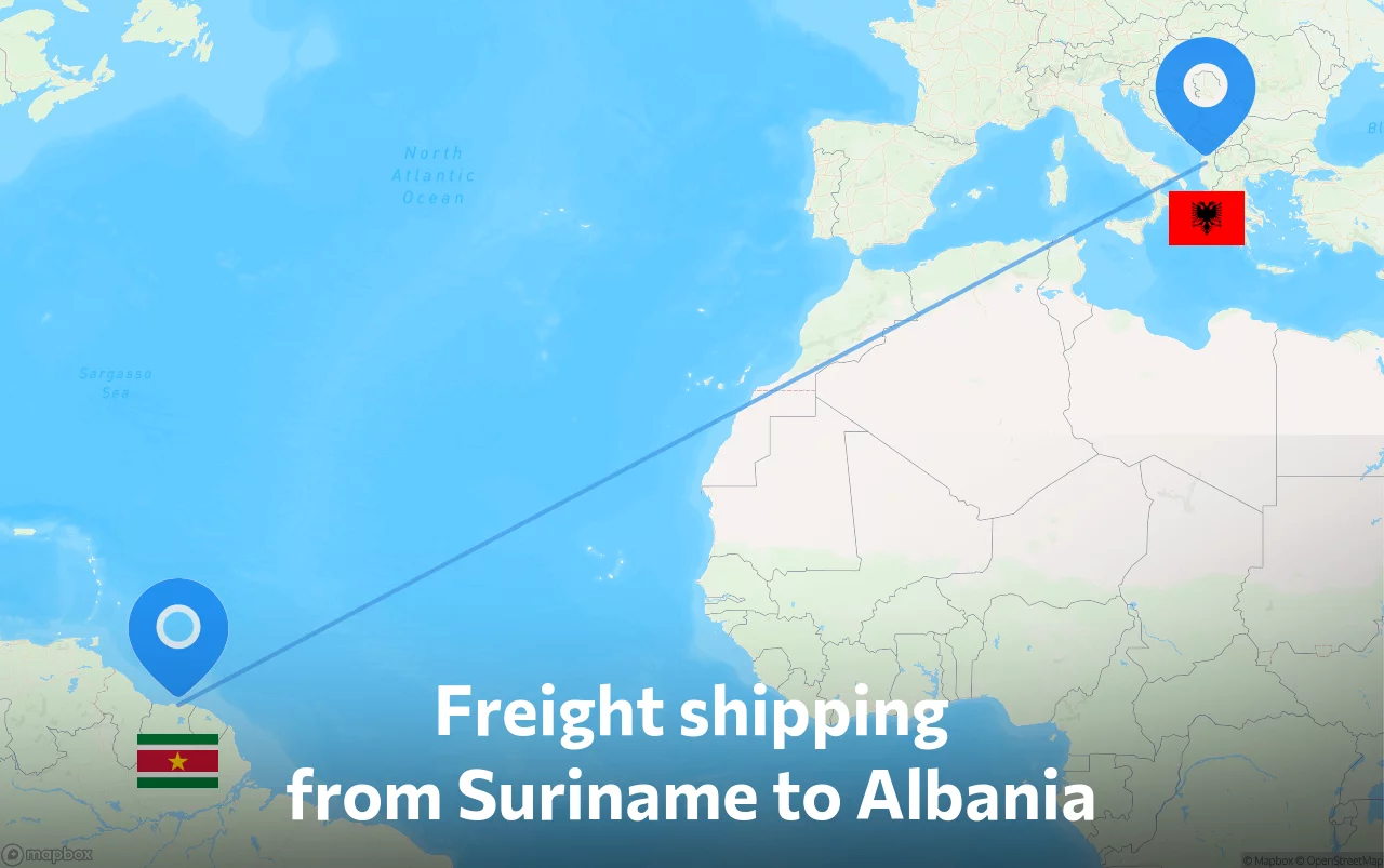 Shipping route from Suriname to Albania