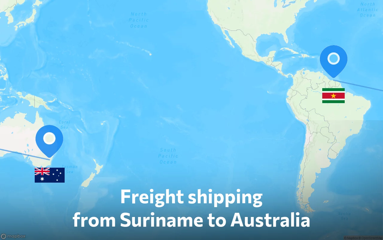 Shipping route from Suriname to Australia