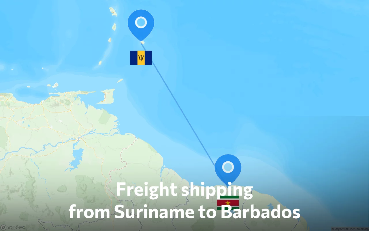 Shipping route from Suriname to Barbados