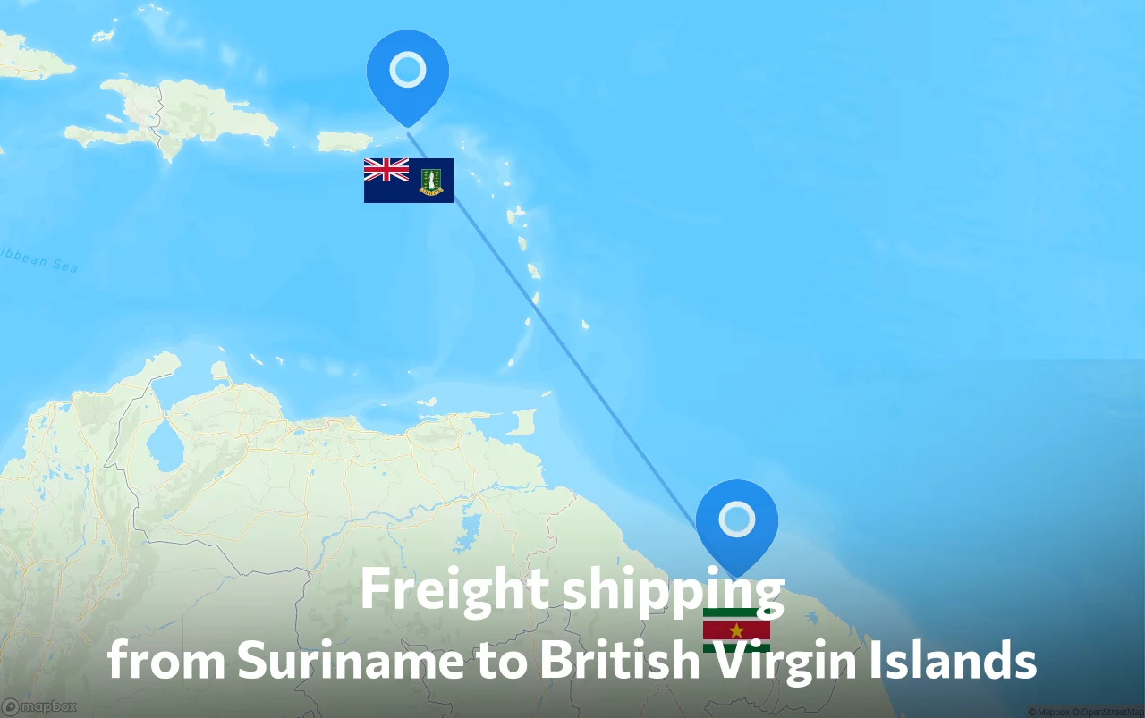 Shipping route from Suriname to British Virgin Islands