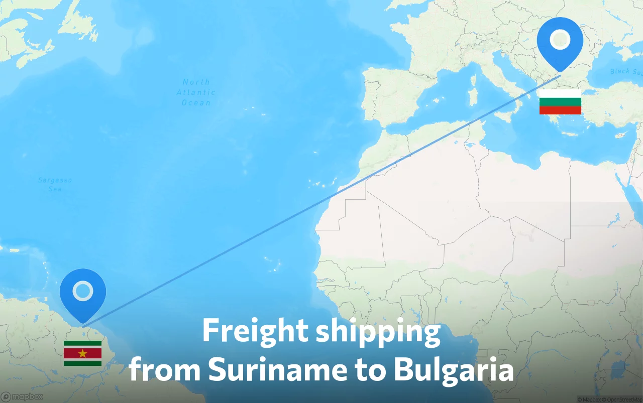 Shipping route from Suriname to Bulgaria
