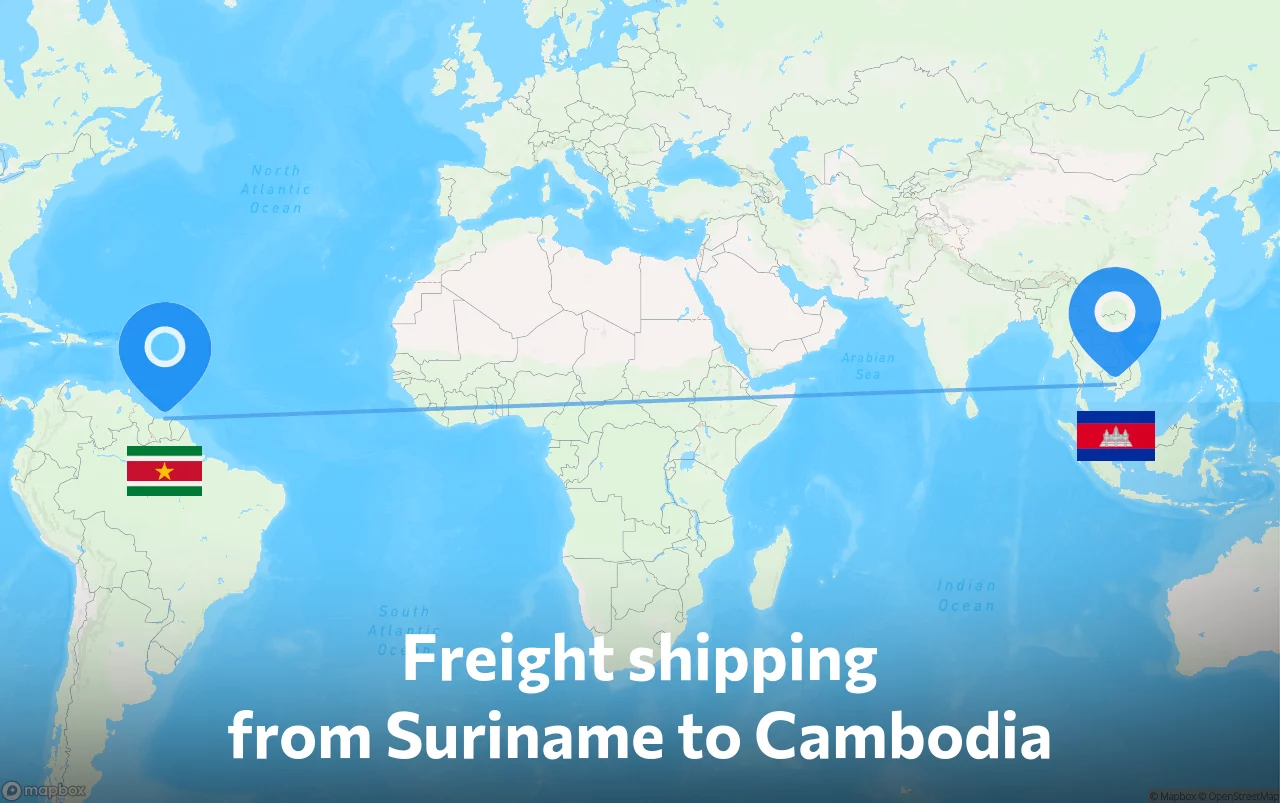 Shipping route from Suriname to Cambodia