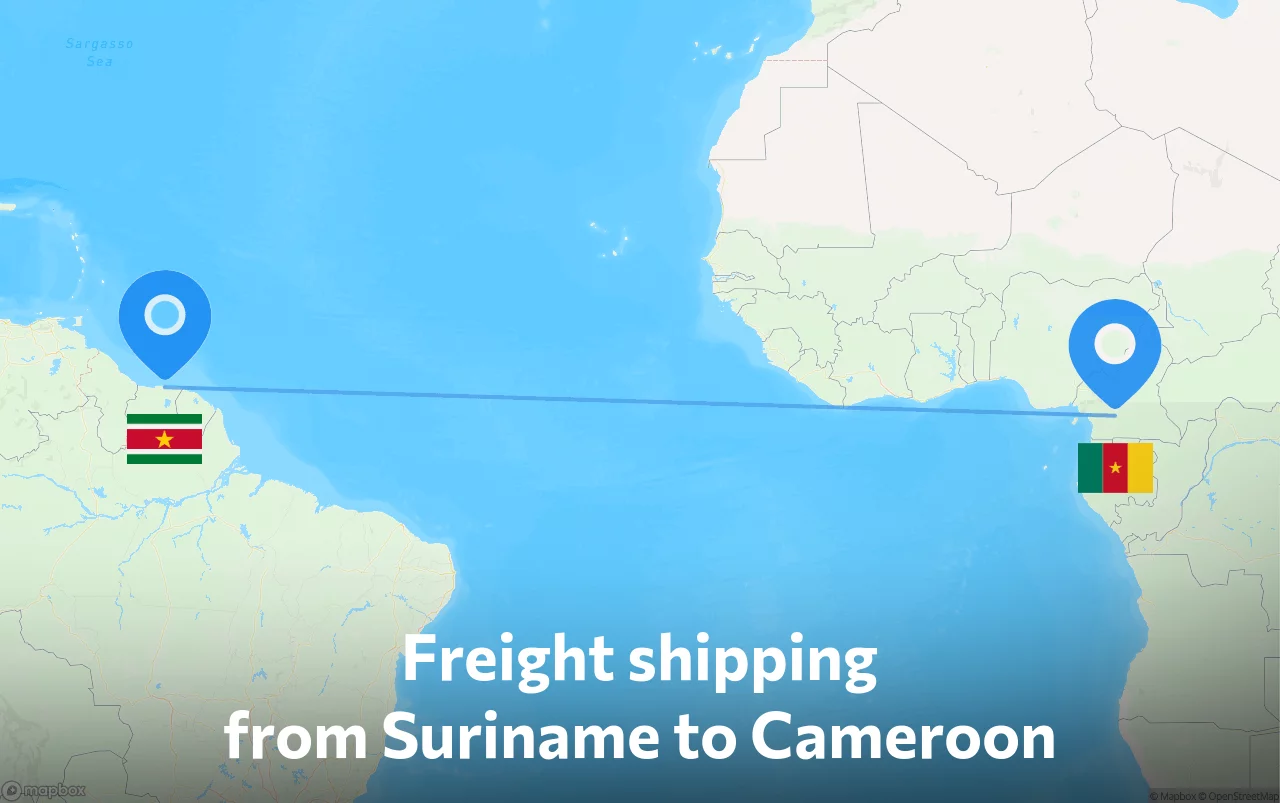 Shipping route from Suriname to Cameroon
