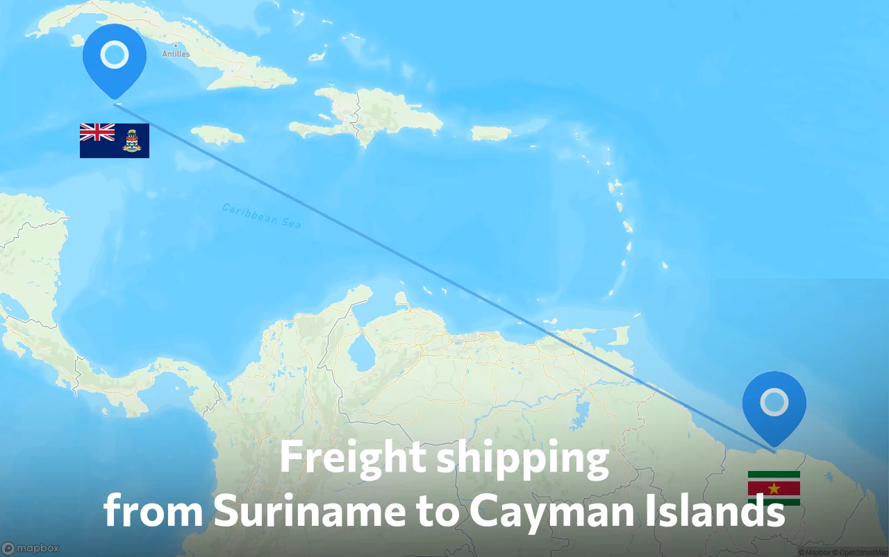 Shipping route from Suriname to Cayman Islands