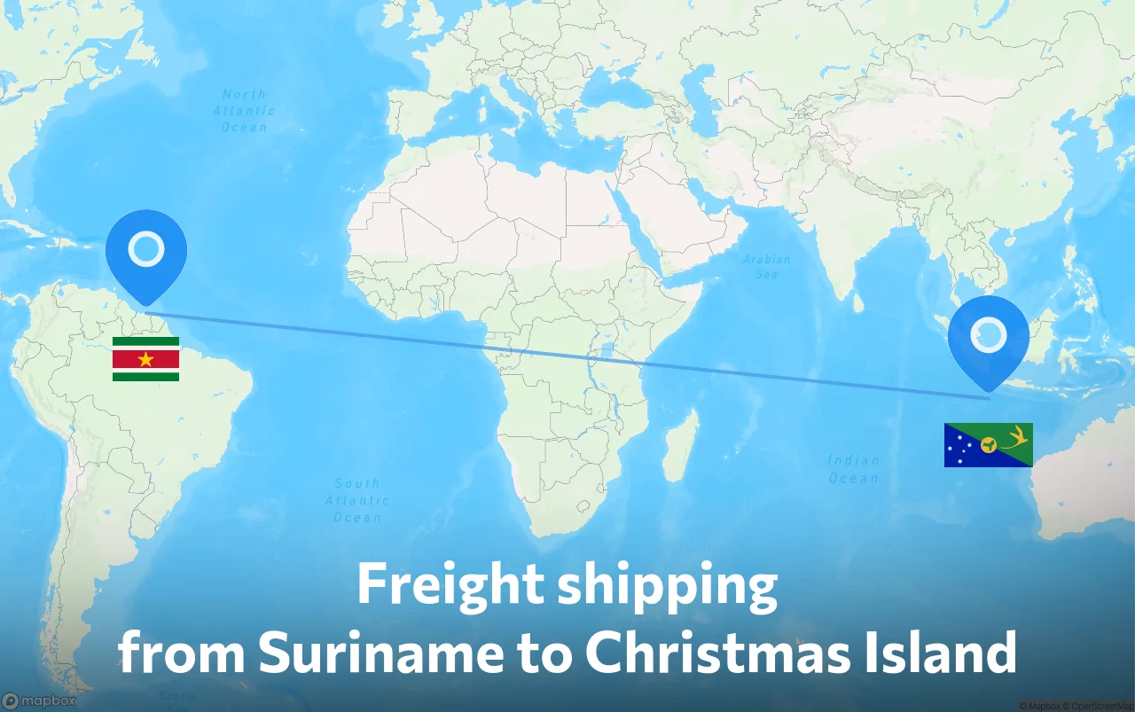 Shipping route from Suriname to Christmas Island