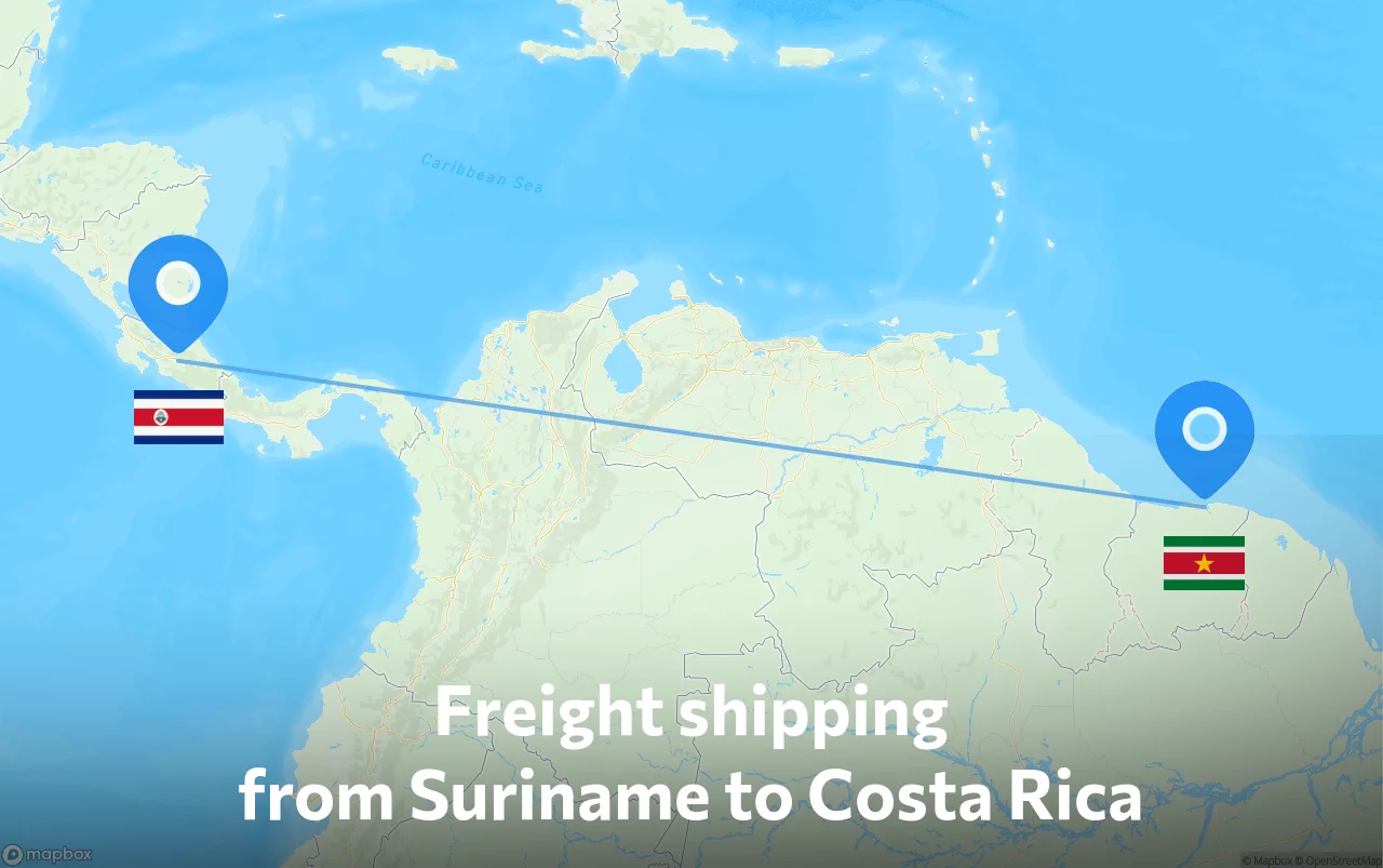 Shipping route from Suriname to Costa Rica