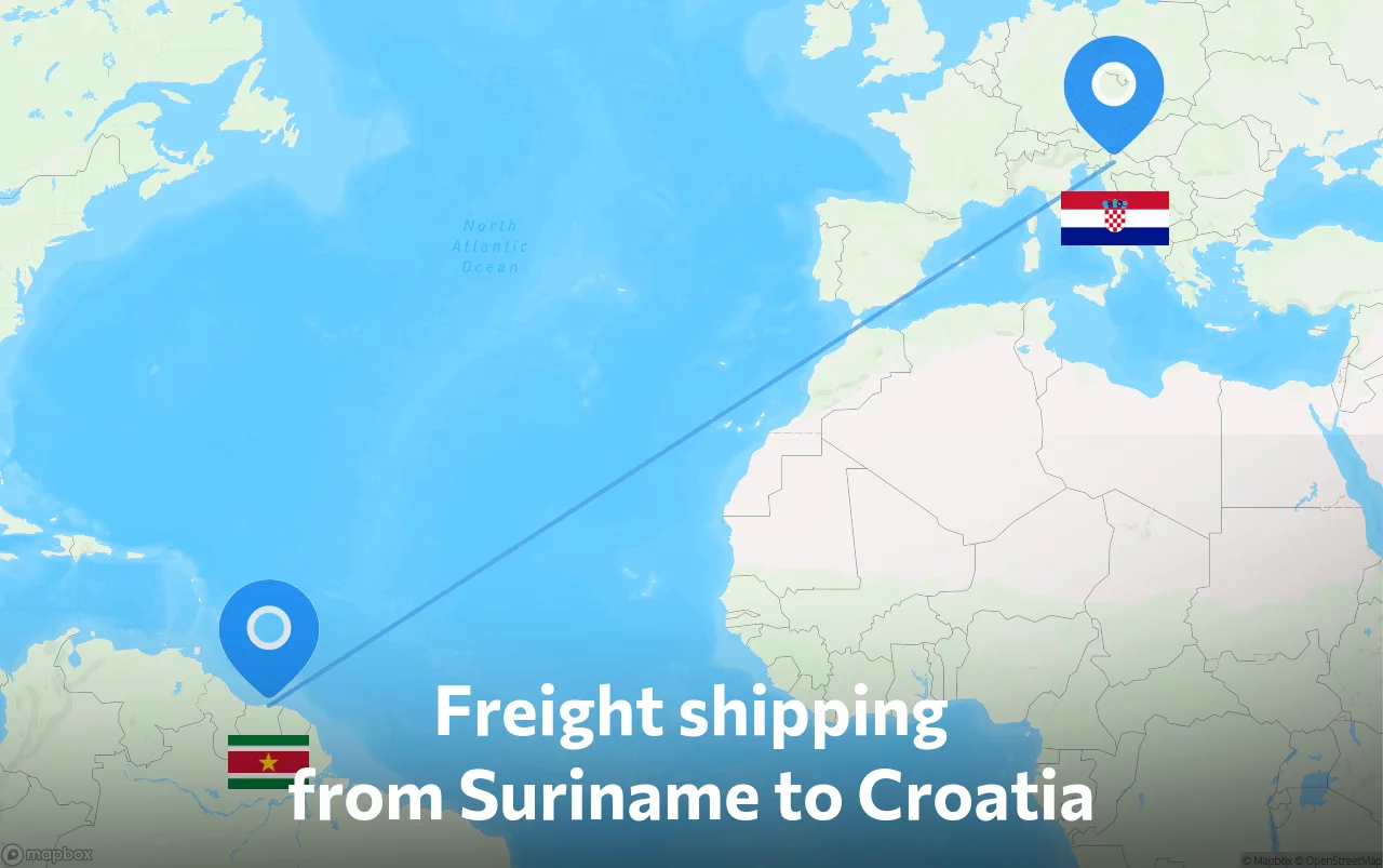 Shipping route from Suriname to Croatia