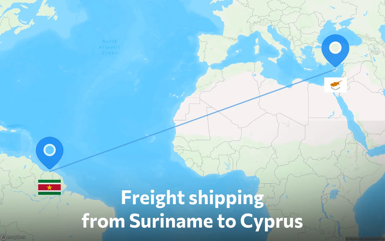 Shipping route from Suriname to Cyprus