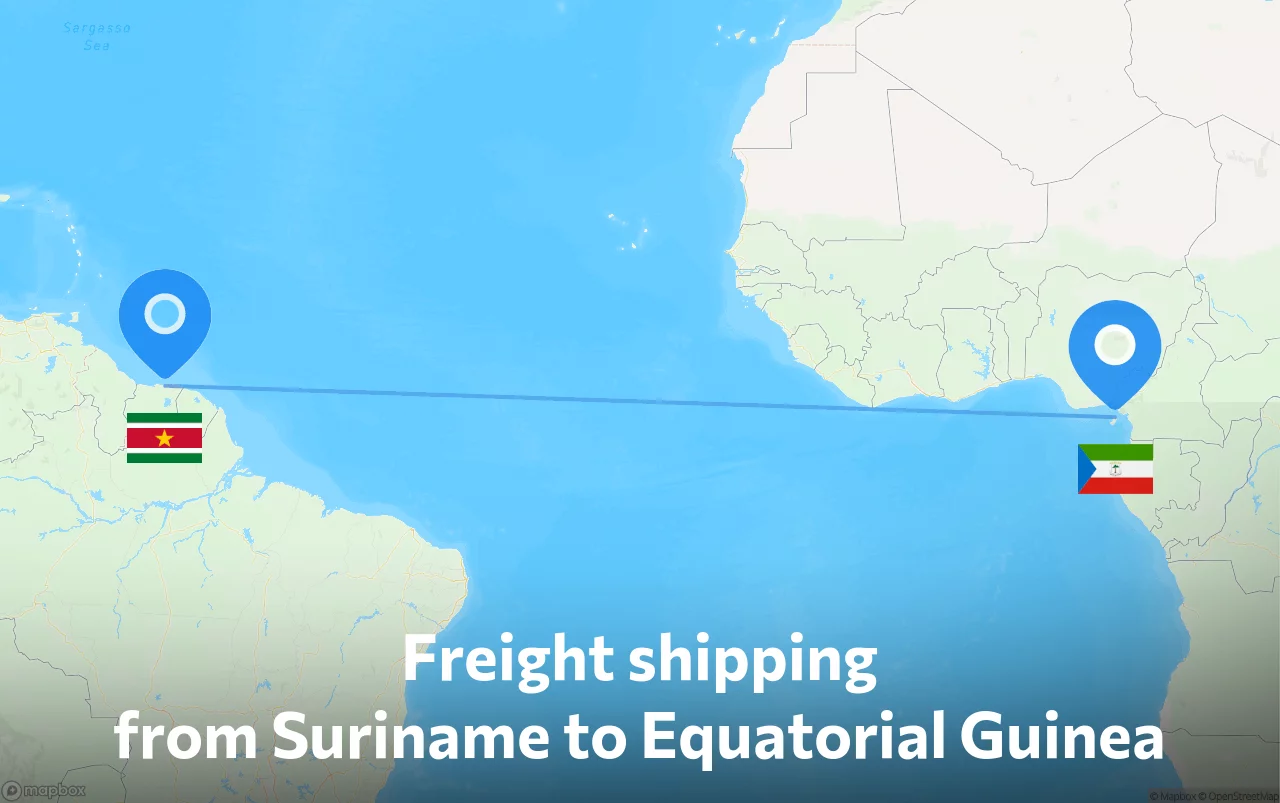 Shipping route from Suriname to Equatorial Guinea