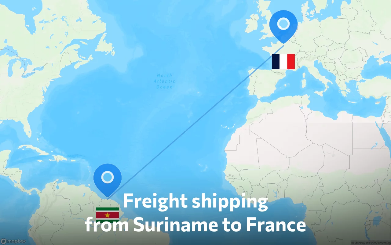 Shipping route from Suriname to France